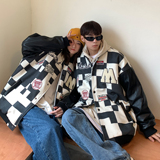 情侣装冬装潮牌黑白格棒球服情侣夹克棉衣外套H684P118控148男，男装棉衣，电商A341