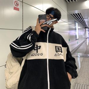 冬装 羊羔毛拼接绣花情侣棉衣外套织带棉服 H574 P108 男类图片