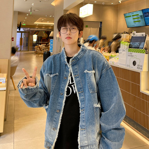 2023秋装新品 毛边设计垫肩牛仔夹克休闲上衣渐变外套男 H859 P88图片