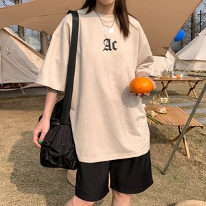 2022情侣装夏装 鹿皮绒印花情侣短袖t恤宽松上衣 H731 P35 女类图片