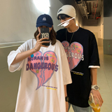 21情侣装夏装爱心印花短袖情侣T恤衫潮流宽松H599P35男类，男装T恤，电商A341