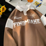 港风摆拍秋装polo领运动风印花卫衣撞色上衣外套男女H807P68，男装卫衣，电商A341