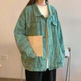 情侣装春装牛仔外套宽松炒花色水洗情侣夹克H657P88女类，女装短外套，电商A341