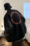 情侣装秋季毛呢拼接PU皮棒球服夹克情侣开衫外套H572P118女类，女装短外套，电商A341