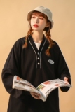 中性风2021秋季男女情侣卫衣学院风宽松V领外套H641P45女类，女装卫衣/绒衫，电商A341
