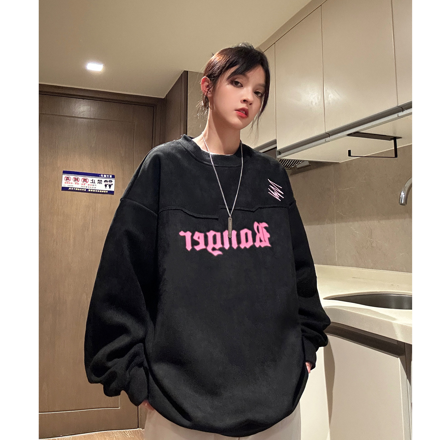 中性风美式秋装鹿皮绒加厚加绒情侣卫衣结构上衣外套男女H899P68,男装卫衣,电商A341
