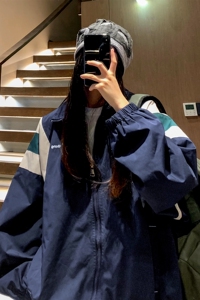 主推中性风美式复古拼接立领冲锋衣情侣夹克运动外套男女H869 P78图片