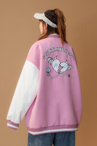 主推 中性毛呢拼接PU皮棒球服毛巾绣情侣夹克衣H678 P118女类图片
