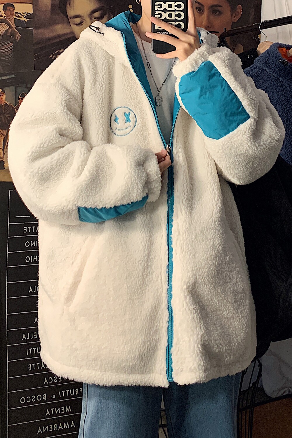 冬装羊羔毛绣花撞色情侣棉衣外套中性加厚棉服H576P128男类,男装棉衣,电商A341