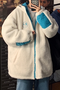 冬装 羊羔毛绣花撞色情侣棉衣外套中性加厚棉服 H576 P128 男类图片