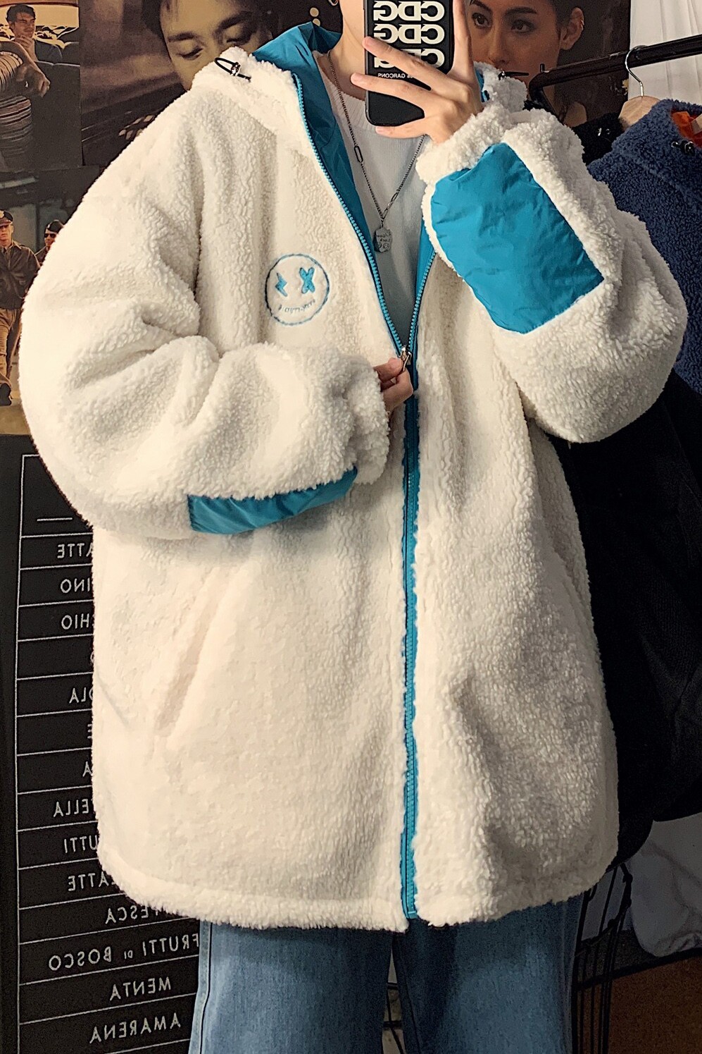 冬装羊羔毛绣花撞色情侣棉衣外套中性加厚棉服H576P128男类,男装棉衣,电商A341