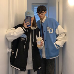 主推 情侣装毛呢拼接PU皮棒球服毛巾绣情侣夹克H678 P118男类图片