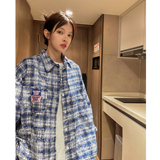 中性风秋装美式宽松长袖格子情侣衬衫小香风扎染外套男女H861P58，男装衬衫，电商A341