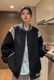 主推中性小香风棒球服撞色拼接PU皮外套复古夹克男女H873P108，男装夹克，电商A341