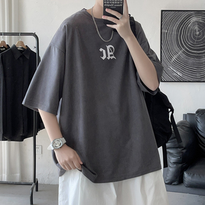 2022 港风大皂夏装 鹿皮绒印花短袖t恤宽松ins上衣 H731 P35 男图片
