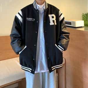 2023秋装 pu皮拼接呢料毛巾绣棒球服夹克外套潮 H686 P118男类图片
