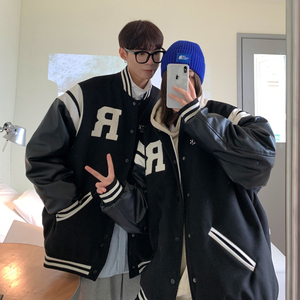主推 情侣装冬 拼接毛巾绣棒球服夹克棉衣加厚外套潮 H686 P118男图片