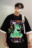 情侣装夏装涂鸦熊印花情侣短袖宽松团购班服H608P35男类，男装T恤，电商A341