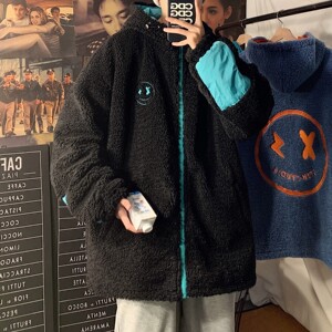 冬装 羊羔毛绣花撞色情侣衣外套中性加厚服 H576 P128 女类图片