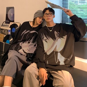 主推 22情侣装新品 潮卡通动漫圆领套头情侣卫衣 H651 P38 女类图片