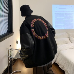 情侣装 毛呢拼接PU皮棒球服情侣夹克外套 H572 P118 男类图片