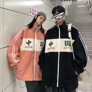情侣装冬装 羊羔毛拼接绣花情侣棉衣 棉服外套 H574 P108 女类图片