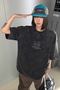 美式潮水洗做旧烫钻情侣短袖T恤宽松上衣体恤女 H855 P38图片
