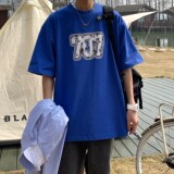 2022港风夏装腰果花印花情侣短袖T恤衫大码上衣H726P30女类，男装T恤，电商A341