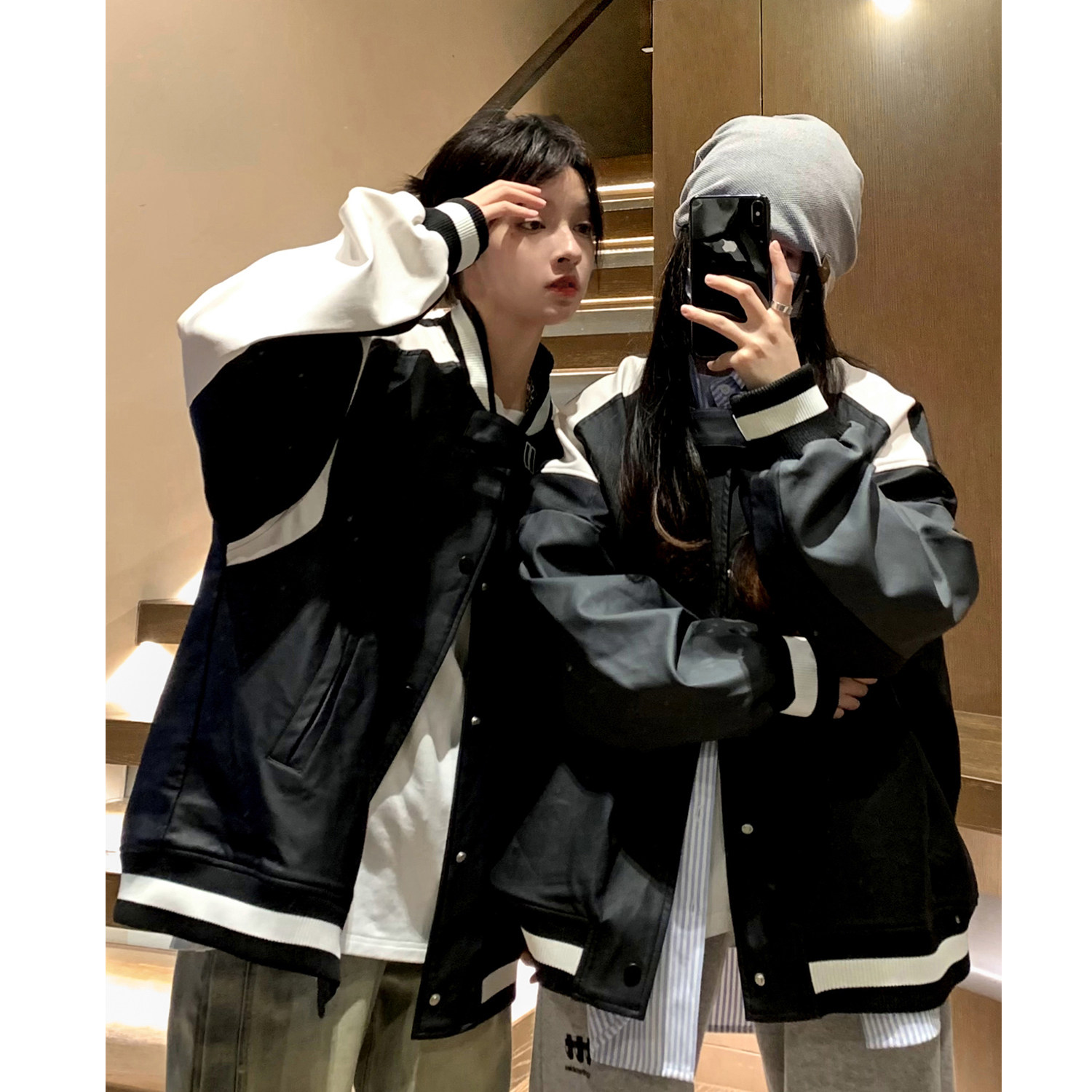 中性风秋装美式复古撞色机车皮衣棒球服夹克外套男女H887P108,男装夹克,电商A341