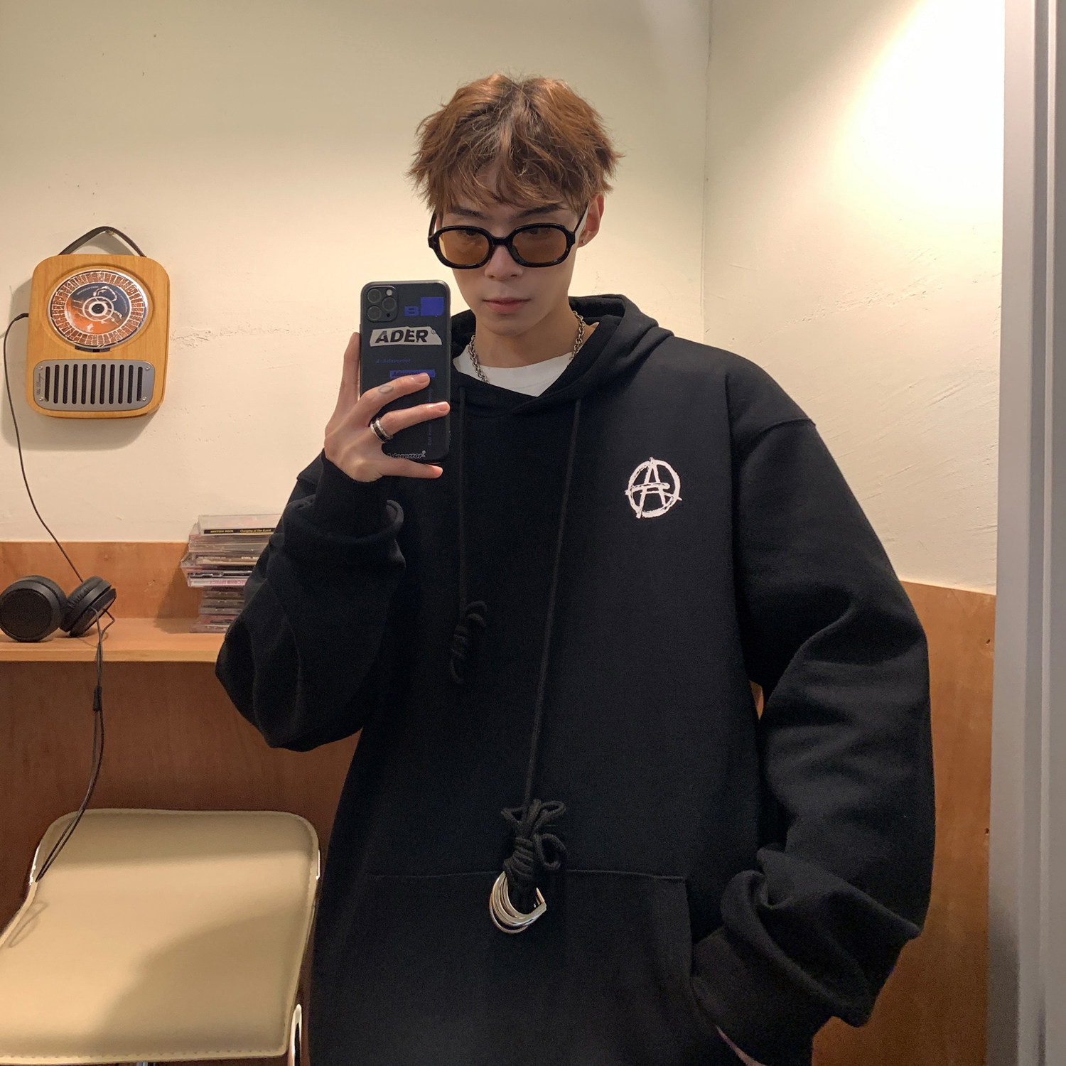 港风春装潮铁环长帽绳宽松情侣卫衣连帽外套H704P68男类,男装卫衣,电商A341