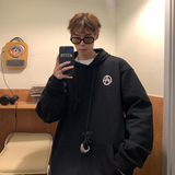 港风春装潮铁环长帽绳宽松情侣卫衣连帽外套H704P68男类，男装卫衣，电商A341