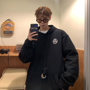港风春装 潮铁环长帽绳宽松情侣卫衣连帽外套H704 P68男类图片