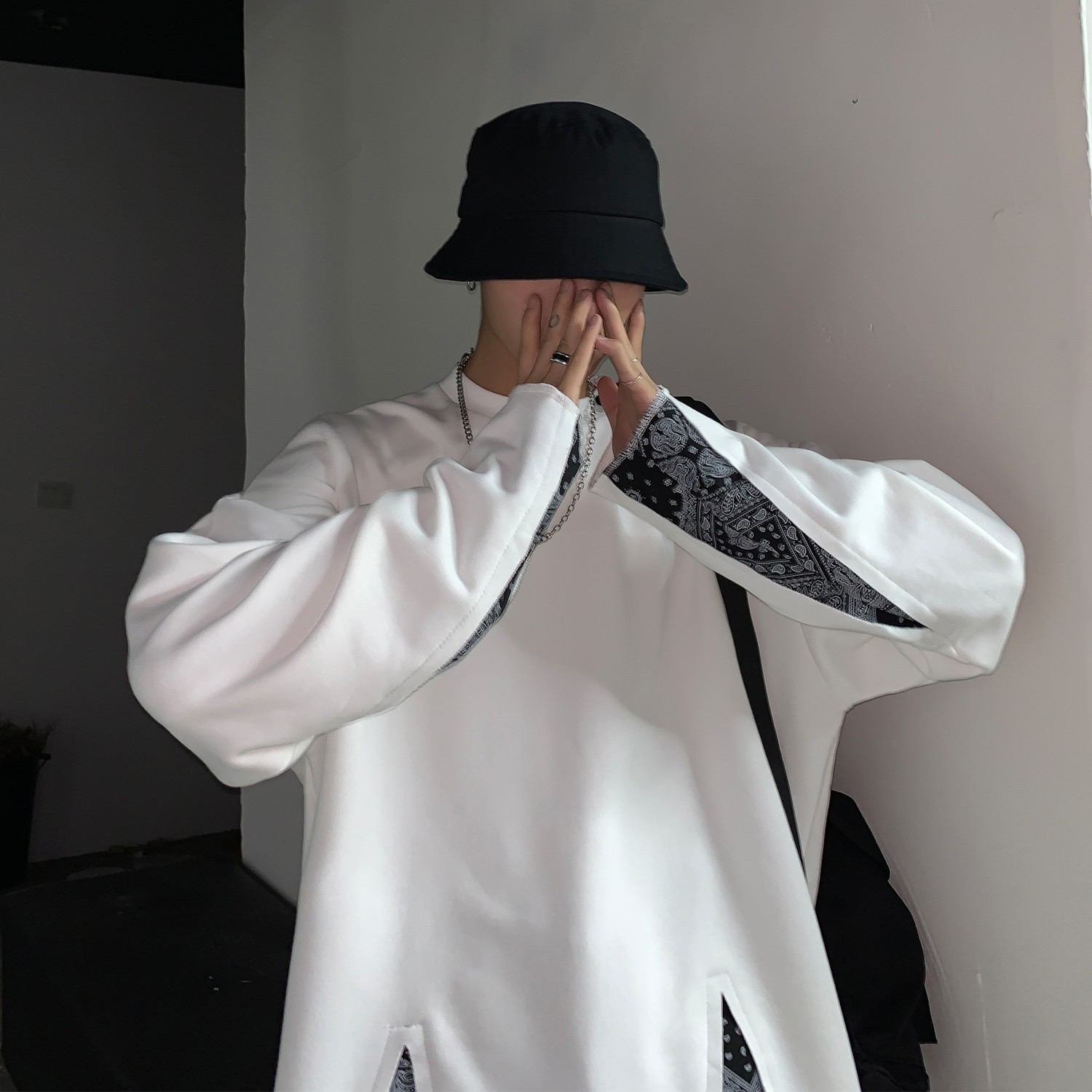 ins秋季新款腰果花拼接卫衣宽松外套男H548P45男类,男装卫衣,电商A341