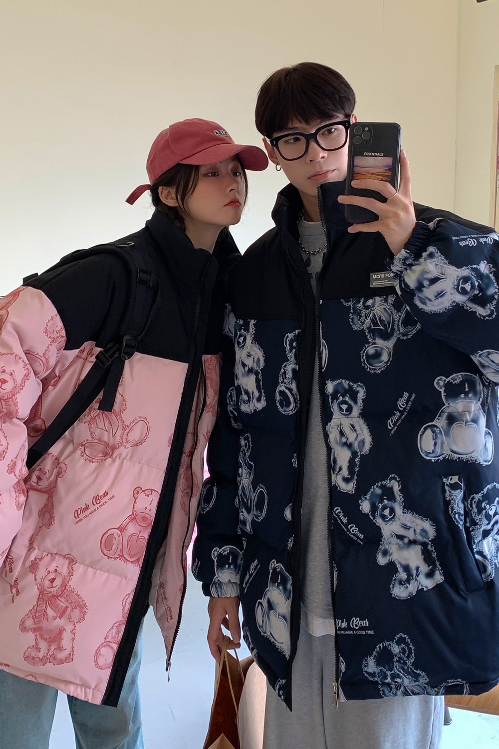 主推情侣装冬装涂鸦熊卡通拼接情侣棉衣加厚外套H691P128女类,女装棉衣/棉服,电商A341