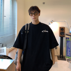 港风夏装 印花情侣短袖T恤衫大码宽松圆领上衣H738 P30 男类图片
