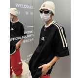 主推复古杠条织带运动型情侣短袖T恤衫重磅插肩袖体恤H825P38男，男装T恤，电商A341