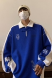 秋装新品长袖polo衫运动翻领情侣卫衣宽松学院风H752P68男，男装卫衣，电商A341