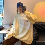 2022中性风春装牛仔拼接情侣卫衣绣花外套H663P58控78女类，女装卫衣/绒衫，电商A341