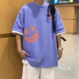 2023夏装新款小恶魔印花情侣短袖夏装学生班服H606P35女类，男装T恤，电商A341