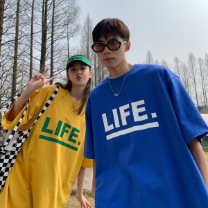 情侣装夏装 印花字母情侣短袖T恤衫大码宽松上衣 H723 P30男类图片