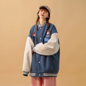 中性风春装学院风呢料夹克绣花棒球服外套H667P98控128男类,黑色蕾丝长衬衫怎么搭配外套图片