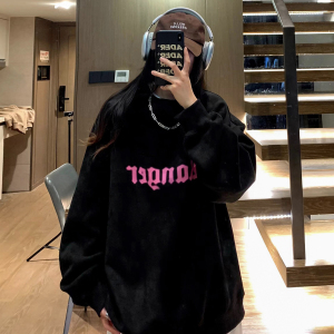 中性风 美式秋装鹿皮绒加厚加绒情侣卫衣结构上衣外套男女H899P68图片