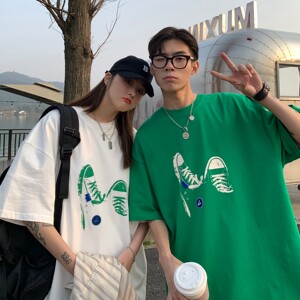 情侣装夏装 潮牌印花情侣短袖T恤衫大码宽松H725 P30 女类图片