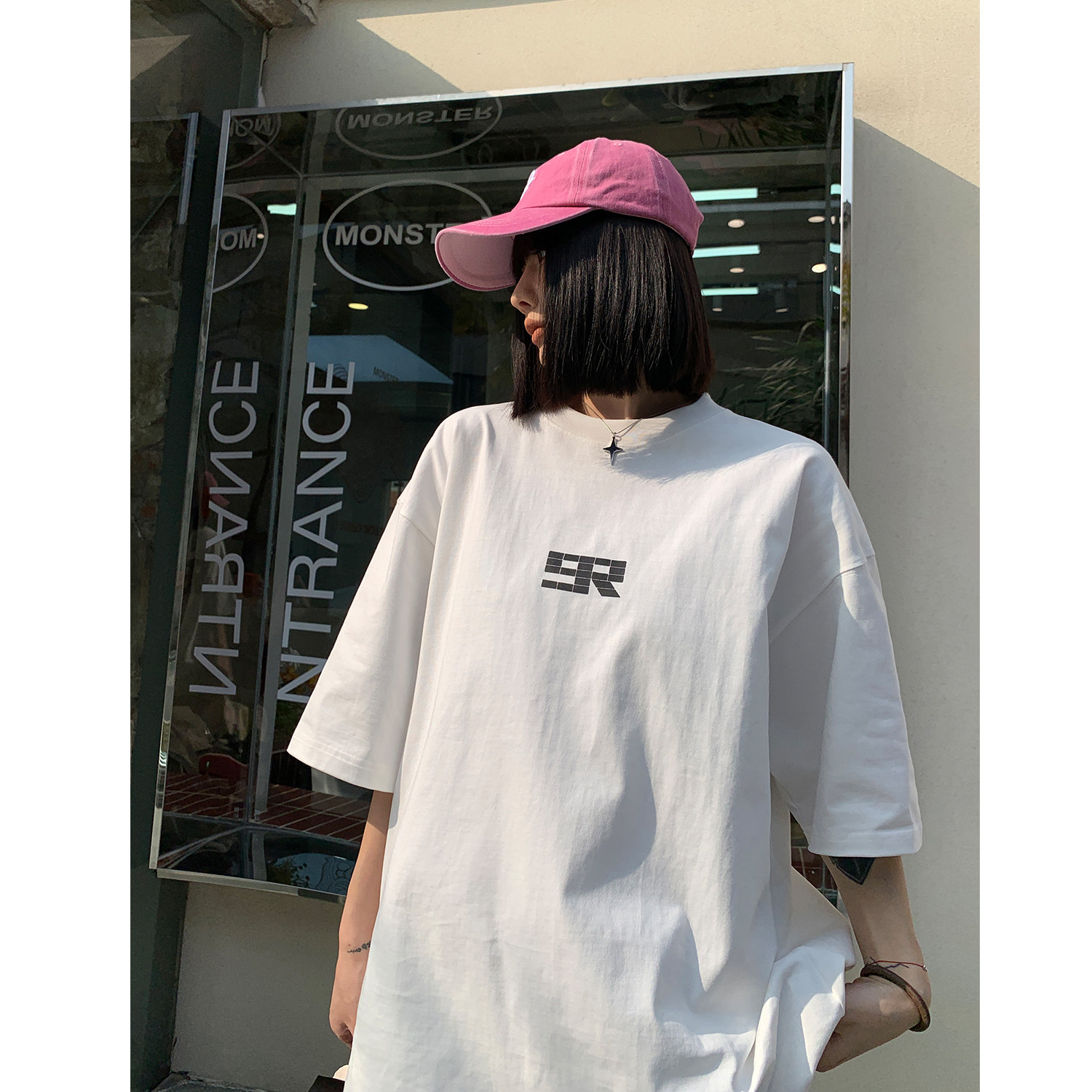 2023中性潮美式简约发泡印花短袖T恤重磅宽松体恤男女H826P30,男装T恤,电商A341