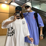 情侣夏装新款卡通印花情侣宽松短袖夏装学生班服H606P35女类，女装T恤，电商A341