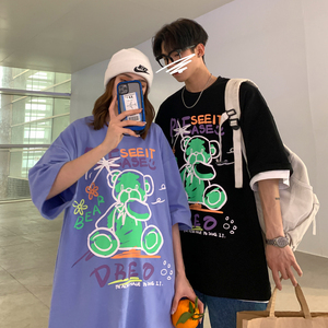 情侣装夏装  涂鸦熊印花情侣短袖宽松团购班服  H608 P35 男类图片
