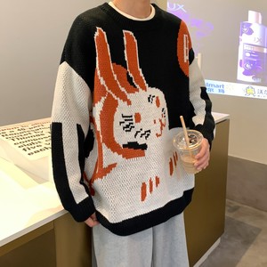 主推港风秋冬装 卡通提花情侣毛衣针织衫外套H674 P48 控68男类图片