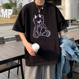 港风夏装小熊印花珍珠烫钻情侣短袖T恤大码上衣H732P35男类，男装T恤，电商A341