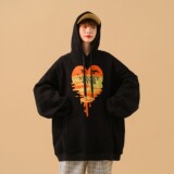 中性融化爱心落日印花宽松大码情侣卫衣外套H673P48女类，女装卫衣/绒衫，电商A341