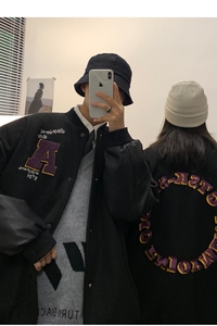 2023情侣装秋装 毛呢拼接PU皮棒球服情侣夹克外套 H572 P118 男类图片